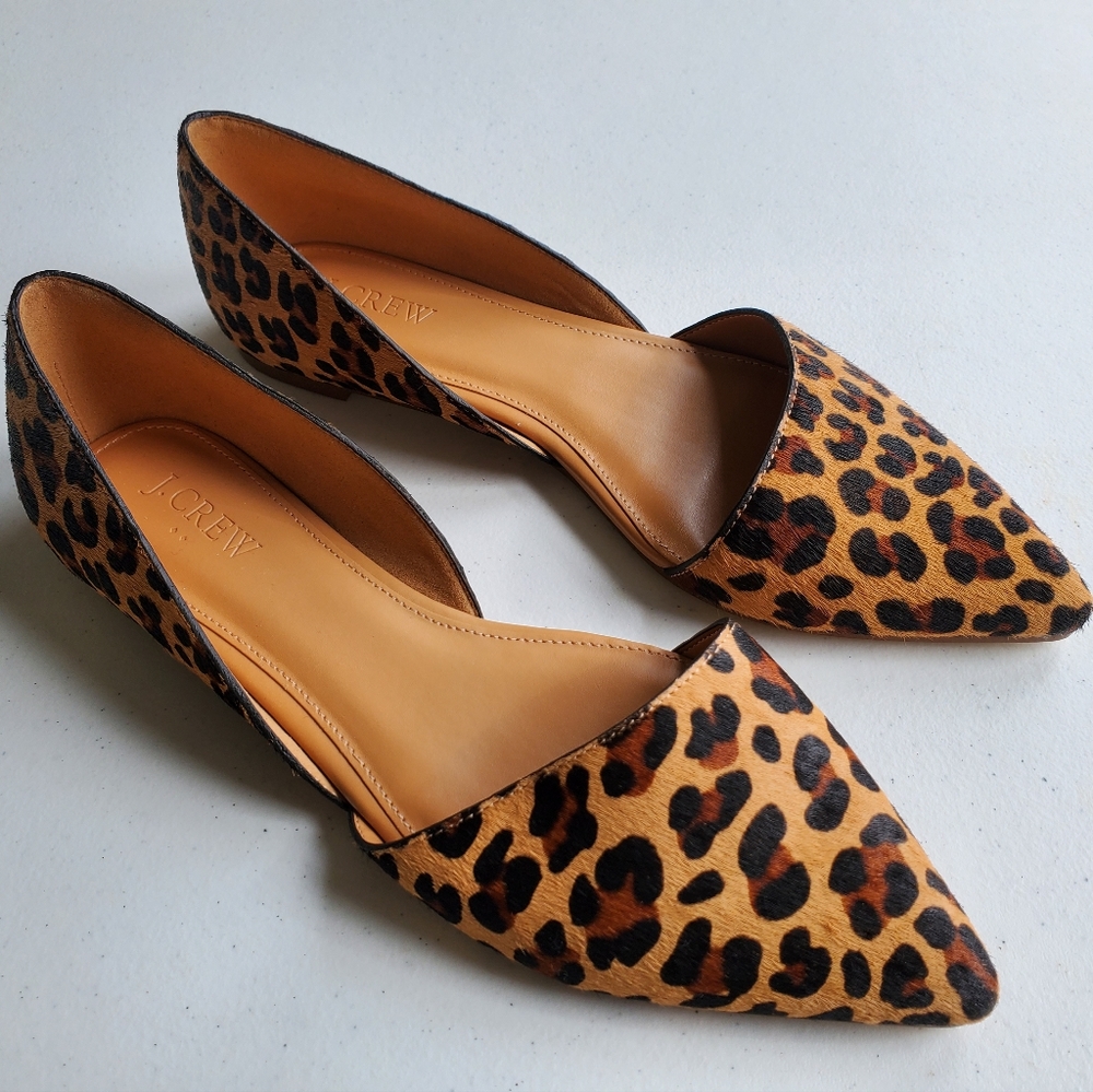 J Crew Zoe Calf Half Leopard Print D’Orsay Flats